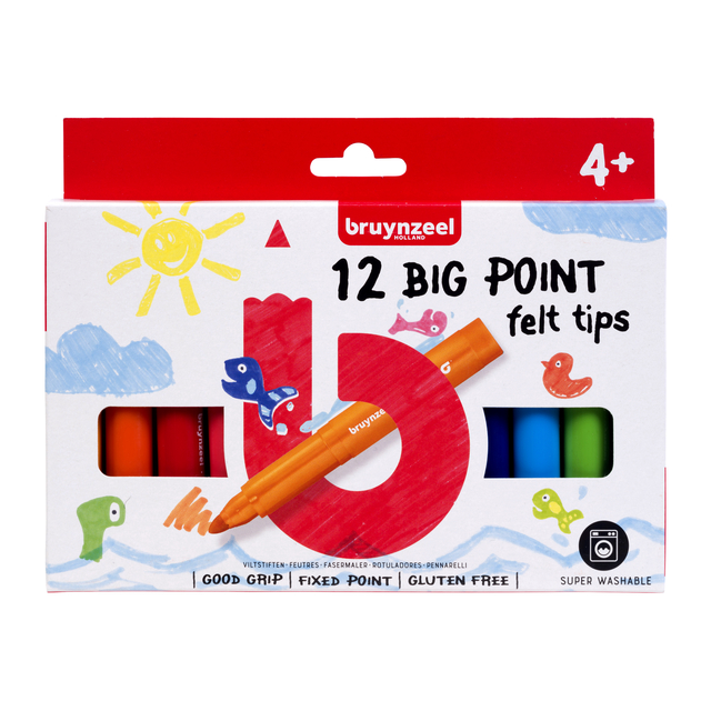 Viltstift Bruynzeel Kids big point blister à 12 kleuren Viltstift Bruynzeel Kids big point blister à 12 kleuren