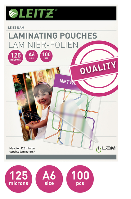 Lamineerhoes Leitz ILAM A6 2x125micron EVA 100 stuks Lamineerhoes Leitz ILAM A6 2x125micron EVA 100 stuks