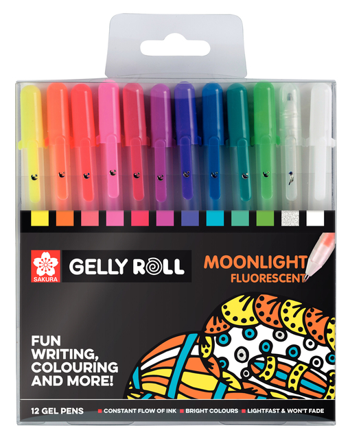 Gelschrijver Sakura Gelly Roll Moonlight fluorescent set à 12 kleuren Gelschrijver Sakura Gelly Roll Moonlight fluorescent set à 12 kleuren