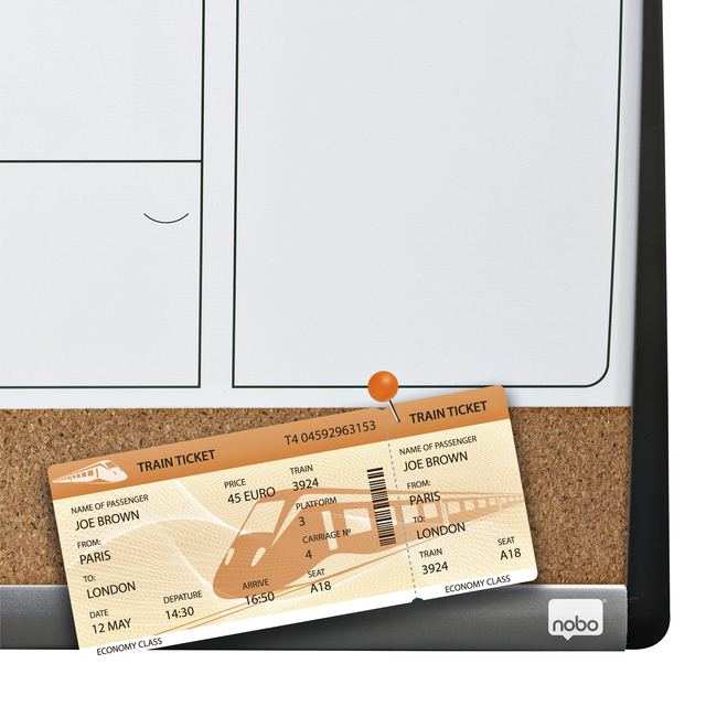 Whiteboard Nobo magnetische planner met prikbord van kurk 58,5x43cm