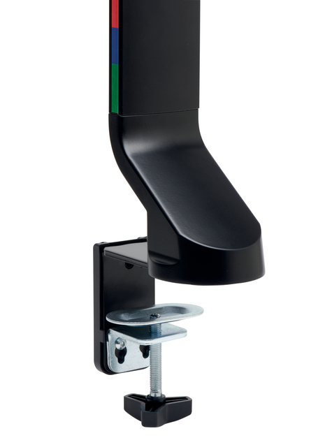 tafelklem, zwart apparaat, gebogen behuizing, metalen klem, kleurindicatoren