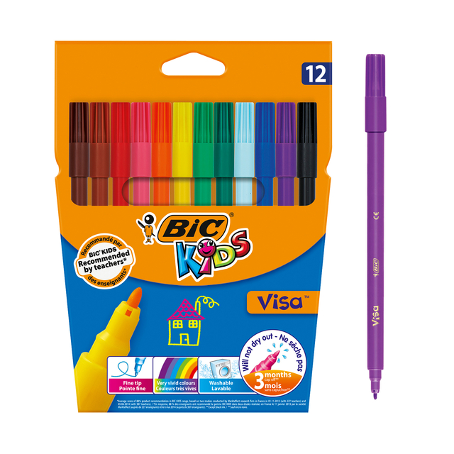 Kleurstiften BicKids Visa fijn assorti etui à 12 stuks Kleurstiften BicKids Visa fijn assorti etui à 12 stuks