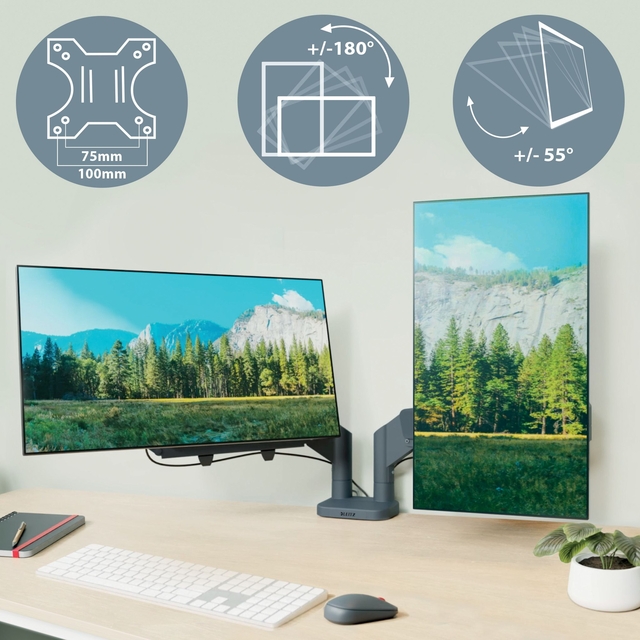 Monitorarm Leitz Ergo ruimtebesparend dubbele monitorarm