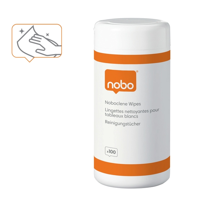 Whiteboard reinigingsdoekjes Nobo pot met 100 stuks