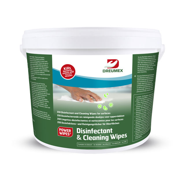 Desinfectiedoekjes Dreumex Disinfectant & Cleaning emmer 350 stuks wit