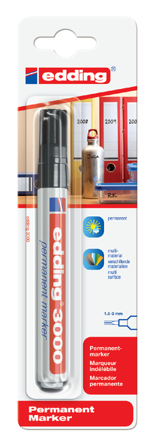Viltstift edding 3000 rond 1.5-3mm zwart blister à 1 stuk Viltstift edding 3000 rond 1.5-3mm zwart blister à 1 stuk