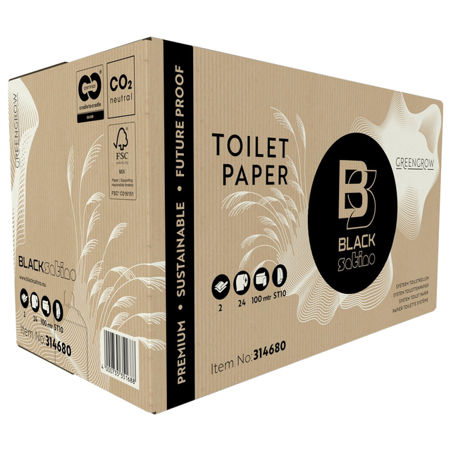 Toiletpapier BlackSatino ST10 GreenGrow systeemrol 2-laags 100m naturel 314680 Toiletpapier BlackSatino ST10 GreenGrow systeemrol 2-laags 100m naturel 314680