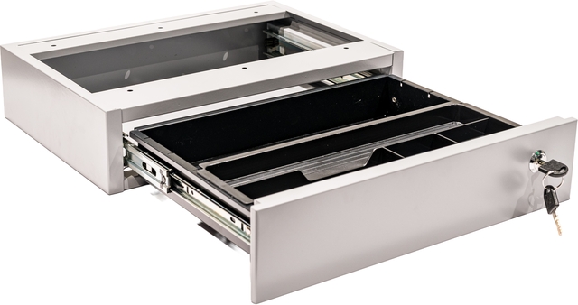 ladeblok, ladeblok met lade, vakkenlade, stalen lade, klepslot met sleutel