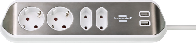 Stekkerdoos Brennenstuhl bureau Estilo 4 voudig inclusief 2 USB 2 meter wit/zilver Stekkerdoos Brennenstuhl bureau Estilo 4 voudig inclusief 2 USB 2 meter wit/zilver