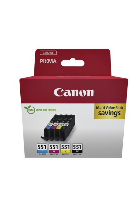 Inktcartridge Canon CLI-551 zwart + 3 kleuren Inktcartridge Canon CLI-551 zwart + 3 kleuren