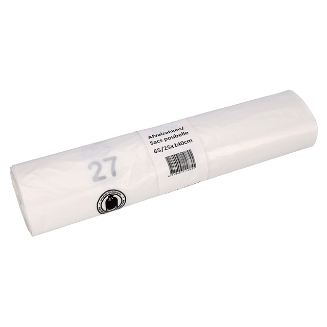 Afvalzak Cleaninq 65/25x140cm HDPE recycled T25 240L transparant rol à 10 stuks Afvalzak Cleaninq 65/25x140cm HDPE recycled T25 240L transparant rol à 10 stuks