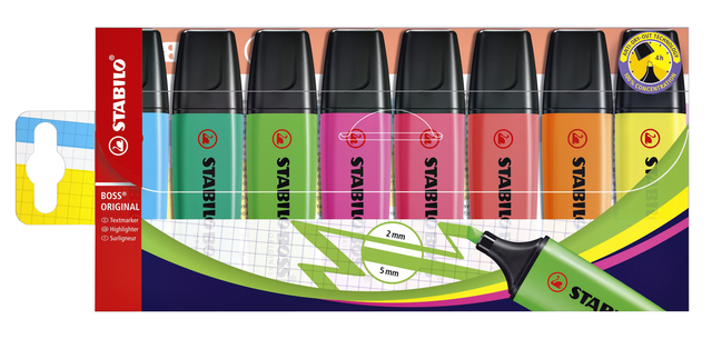 Markeerstift STABILO BOSS Original 70/8 assorti etui à 8 stuks Markeerstift STABILO BOSS Original 70/8 assorti etui à 8 stuks