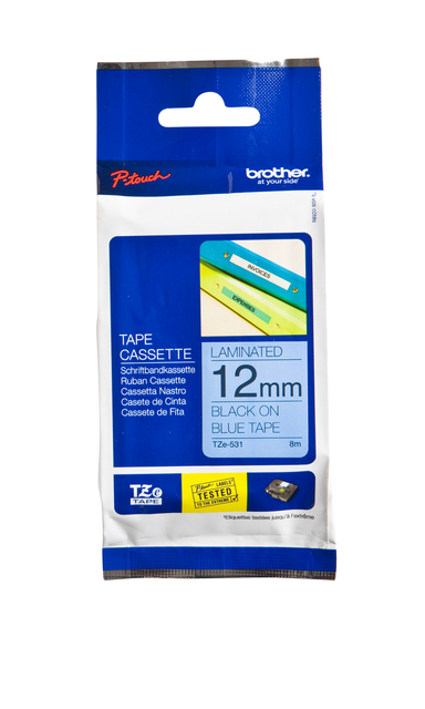 Labeltape Brother P-touch TZe-531 standaard 12mm zwart op blauw Labeltape Brother P-touch TZe-531 standaard 12mm zwart op blauw