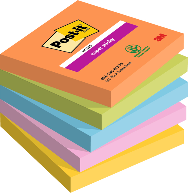 Memoblok Post-it 654 Super Sticky 76x76mm Boost 5 stuks Memoblok Post-it 654 Super Sticky 76x76mm Boost 5 stuks