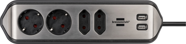 Stekkerdoos Brennenstuhl bureau Estilo 4 voudig inclusief 2 USB 2 meter zwart/zilver Stekkerdoos Brennenstuhl bureau Estilo 4 voudig inclusief 2 USB 2 meter zwart/zilver