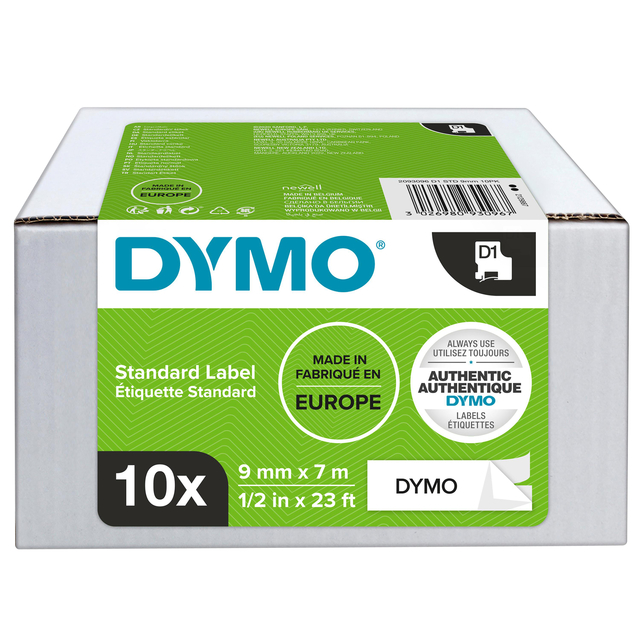 Labeltape Dymo LabelManager D1 polyester 9mm zwart op wit 10 stuks Labeltape Dymo LabelManager D1 polyester 9mm zwart op wit 10 stuks