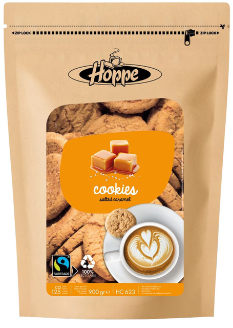 Koekjes Hoppe Cookies fairtrade caramel zeezout circa 125stuks Koekjes Hoppe Cookies fairtrade caramel zeezout circa 125stuks