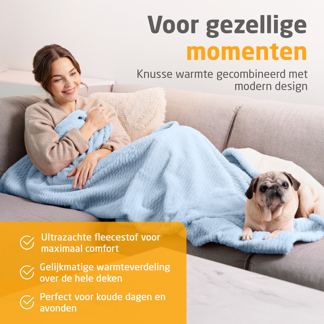 fleece deken, lichtblauw, zachte stof, reliëfpatroon