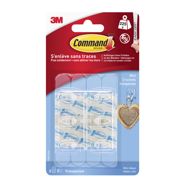 Haak Command mini inclusief bevestigingsstrip transparant 6 stuks Haak Command mini inclusief bevestigingsstrip transparant 6 stuks