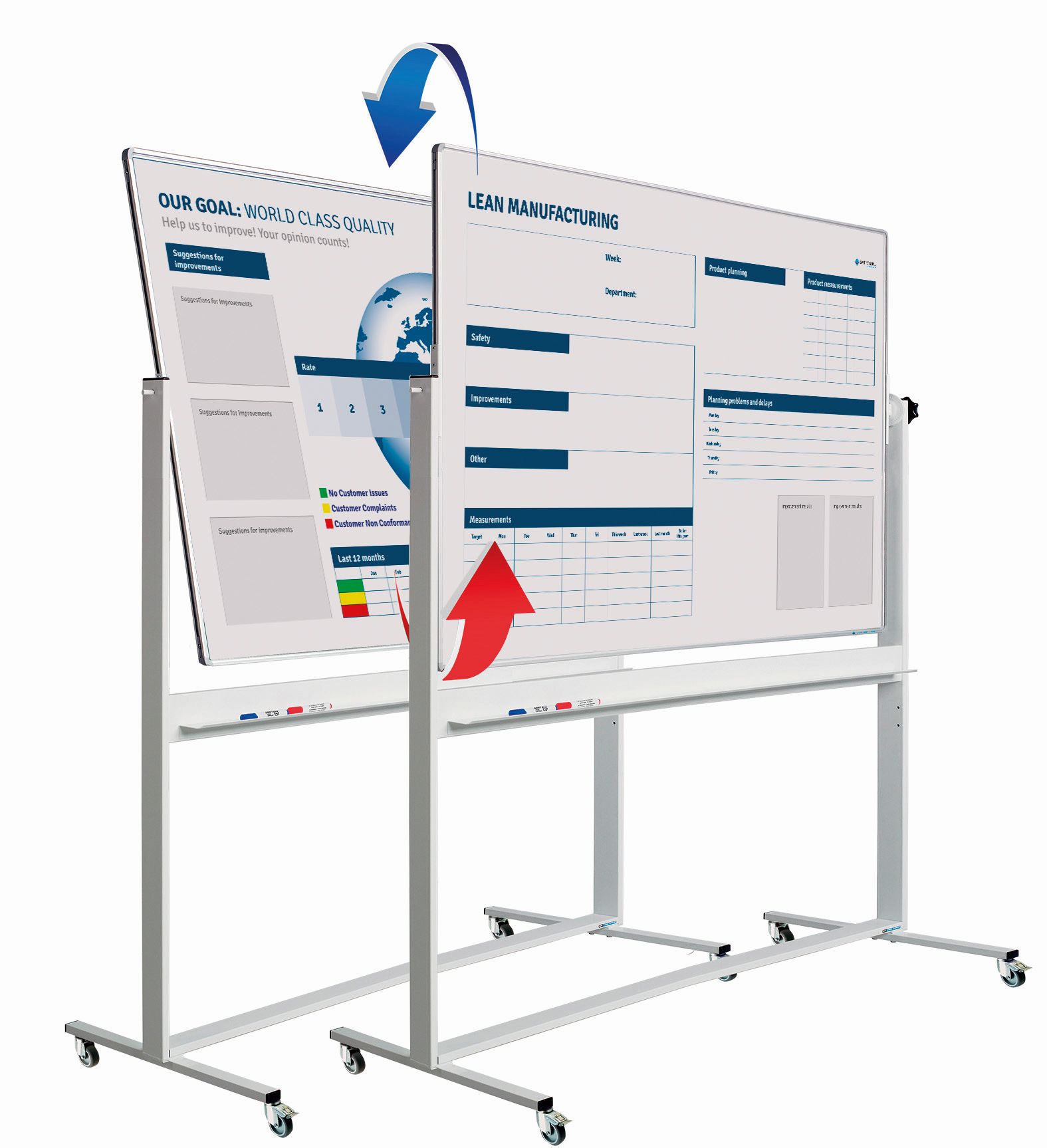 Kantelbord whiteboard, dubbelzijdig bedrukt - 100x150 cm