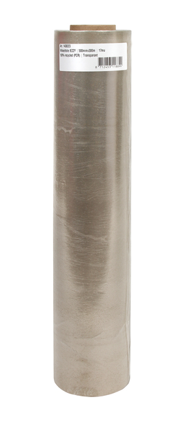 Wikkelfolie IEZZY 500mmx300m 17mu 100% recycled (PCR) transparant Wikkelfolie IEZZY 500mmx300m 17mu 100% recycled (PCR) transparant