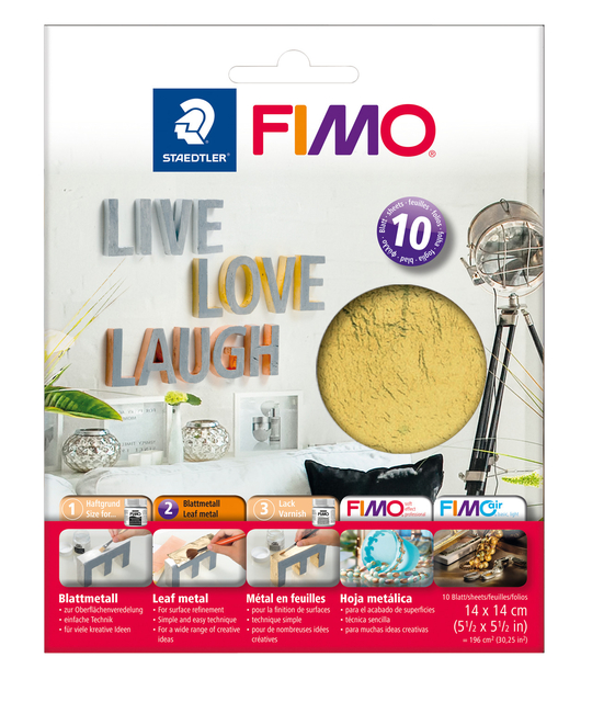 Bladmetaal Fimo 14x14cm 10vel goud Bladmetaal Fimo 14x14cm 10vel goud