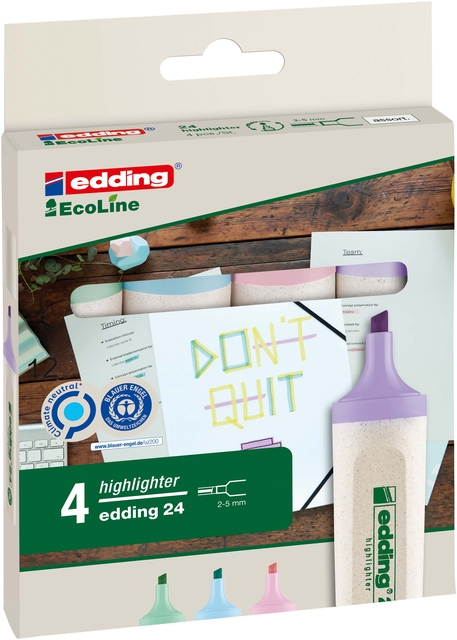 Markeerstift edding 24 EcoLine pastel assorti set à 4 stuks Markeerstift edding 24 EcoLine pastel assorti set à 4 stuks