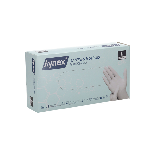 latex exam gloves, powder-free, synthetic, size L, disposable