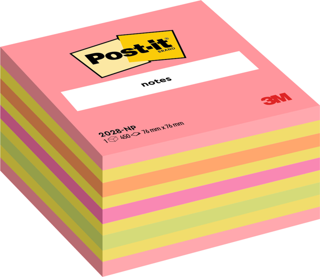 Memoblok Post-it 2028 76x76mm kubus neon kleuren Memoblok Post-it 2028 76x76mm kubus neon kleuren