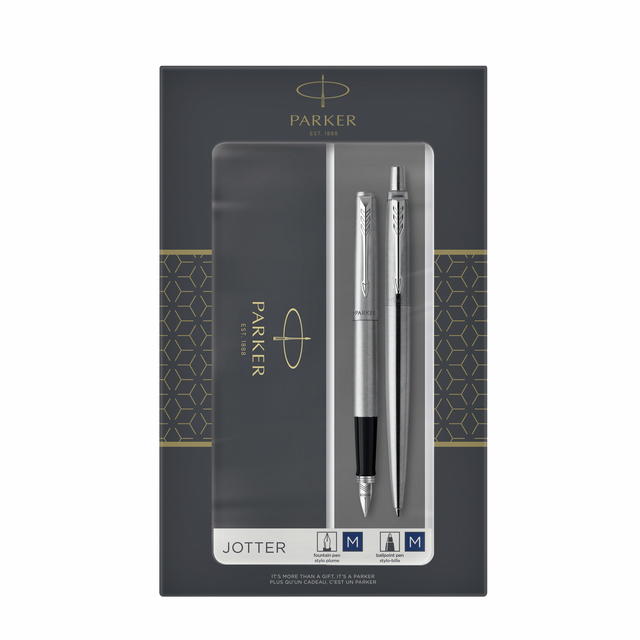 Balpen en vulpen Parker Jotter stainless steel CT medium 2 stuks Balpen en vulpen Parker Jotter stainless steel CT medium 2 stuks