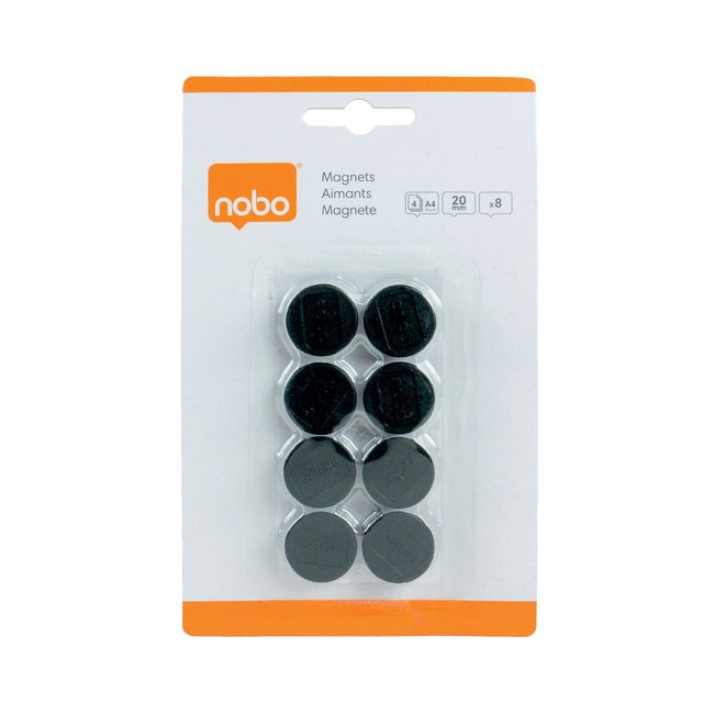 Magneet Nobo 20mm zwart 8 stuks