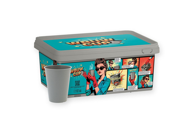 Koffiebeker IEZZY 180ml herbruikbaar Wauw 150 stuks grijs Koffiebeker IEZZY 180ml herbruikbaar Wauw 150 stuks grijs