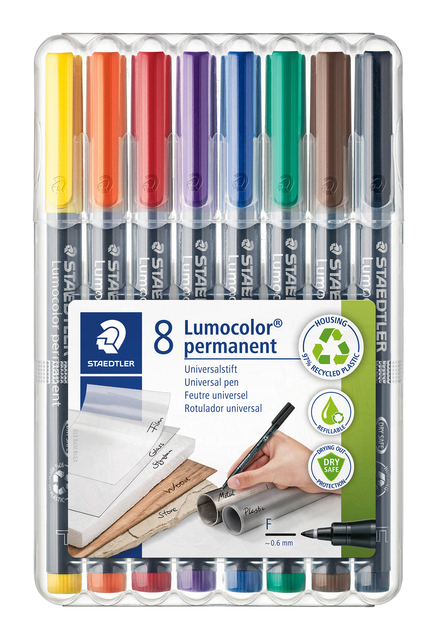 Viltstift Staedtler Lumocolor 318 permanent F set à 8 stuks assorti Viltstift Staedtler Lumocolor 318 permanent F set à 8 stuks assorti