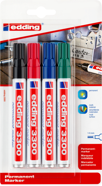 Viltstift edding 3300 schuin 1-5mm assorti blister à 4 stuks Viltstift edding 3300 schuin 1-5mm assorti blister à 4 stuks