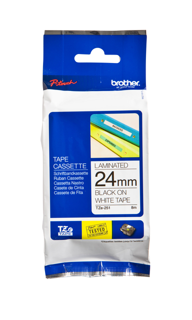 Labeltape Brother P-touch TZe-251 standaard 24mm zwart op wit Labeltape Brother P-touch TZe-251 standaard 24mm zwart op wit