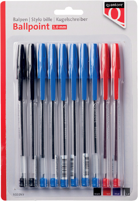 Balpen Quantore stick assorti blister 10 stuks Balpen Quantore stick assorti blister 10 stuks
