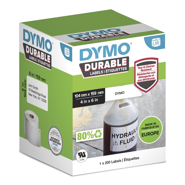 Etiket Dymo LabelWriter industrieel 104x159mm 1 rol á 200 stuks wit Etiket Dymo LabelWriter industrieel 104x159mm 1 rol á 200 stuks wit