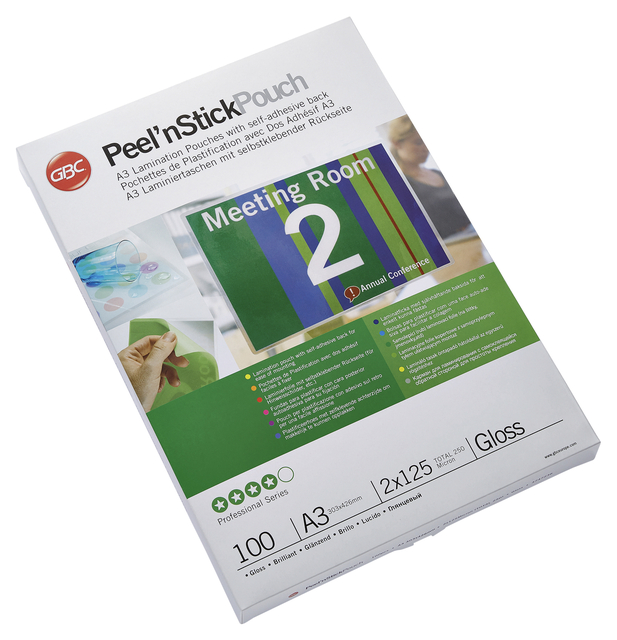 Lamineerhoes GBC A3 zelfklevend 2x125micron 100 stuks Lamineerhoes GBC A3 zelfklevend 2x125micron 100 stuks