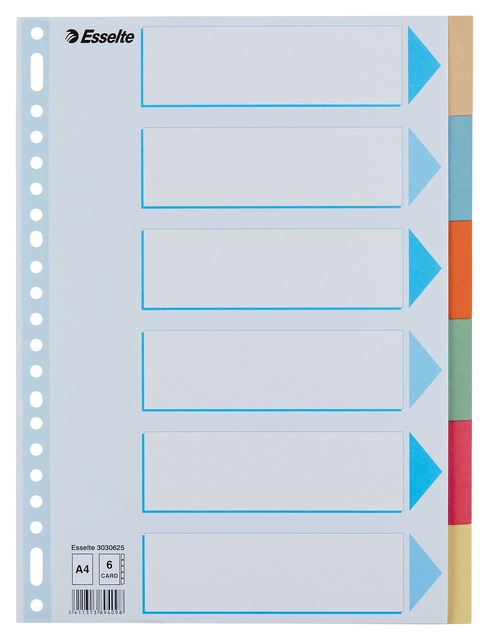Tabbladen Esselte Premium A4 6-delig karton 23-rings assorti Tabbladen Esselte Premium A4 6-delig karton 23-rings assorti