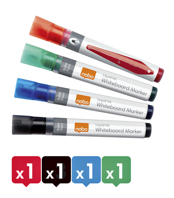 Whiteboardmarker Nobo Liquid ink rond assorti 3mm 4st