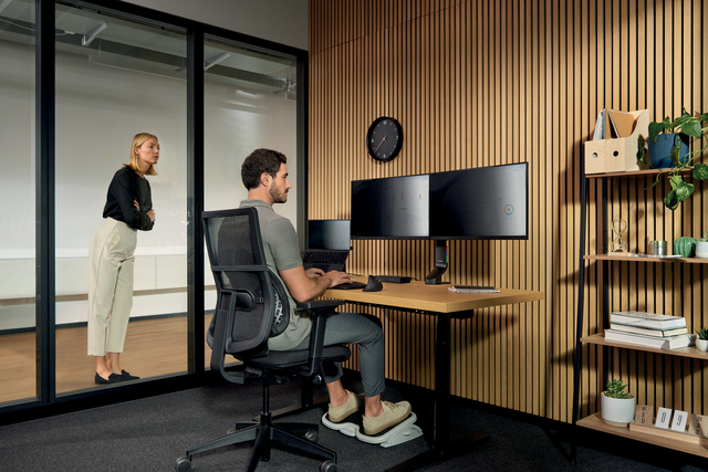 kantoor, bureau, computer, bureauwerkplek, monitoren