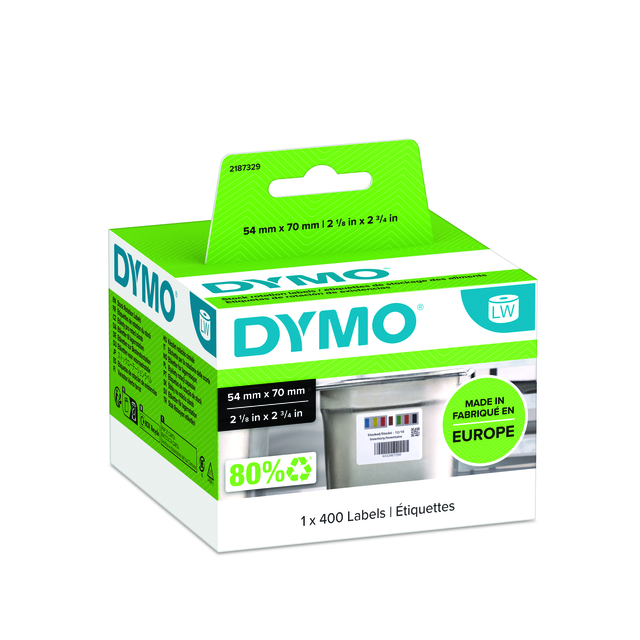 Etiket Dymo LabelWriter voedselhoudbaarheid 54x70mm 1 rol á 400 etiketten wit Etiket Dymo LabelWriter voedselhoudbaarheid 54x70mm 1 rol á 400 etiketten wit