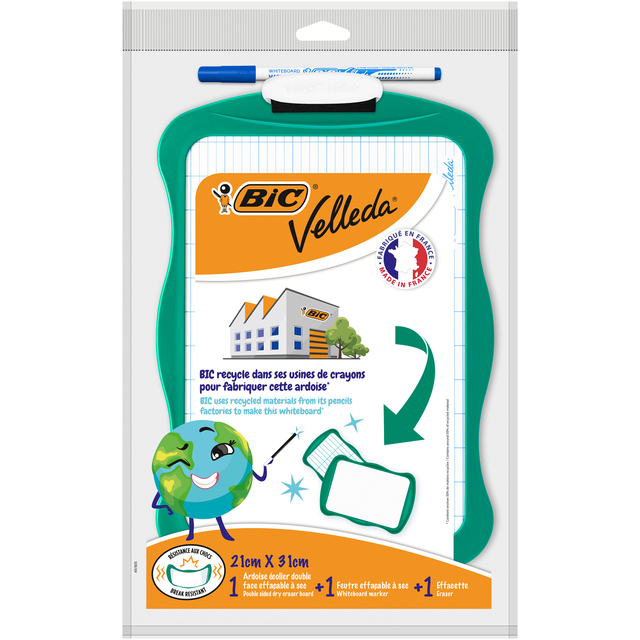 Whiteboard Bic Velleda 21x31cm inclusief stift en wisser recycle Whiteboard Bic Velleda 21x31cm inclusief stift en wisser recycle