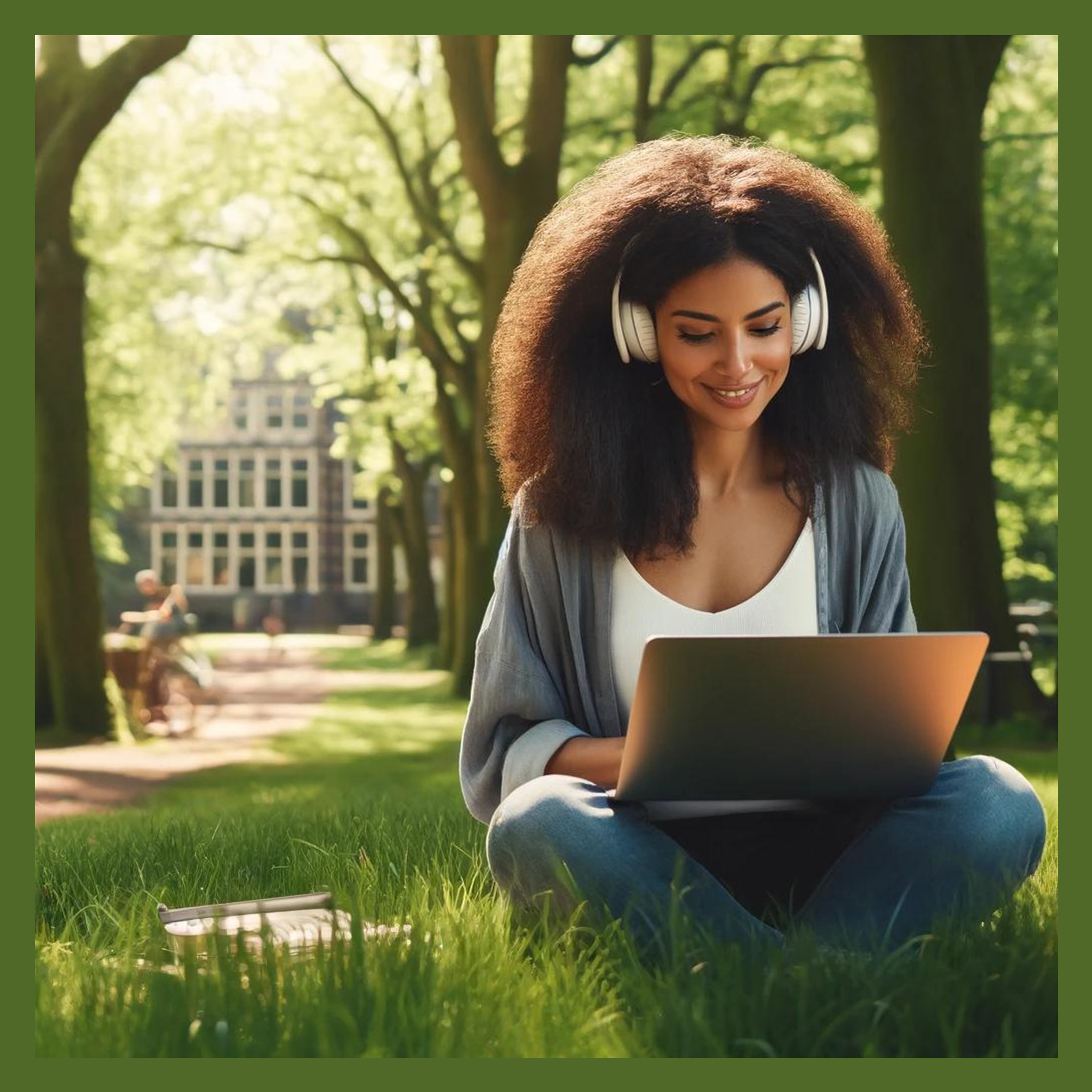 Buiten werken met je laptop in de zon Buiten werken met je laptop in de zon