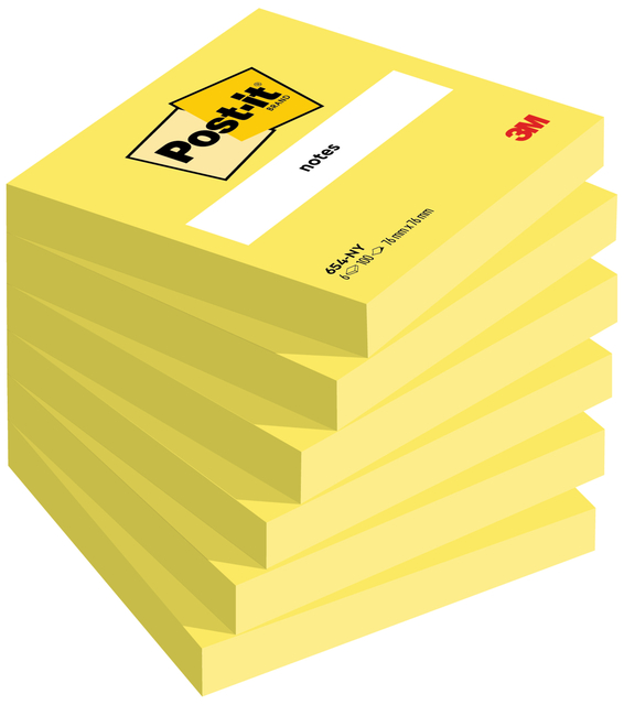 Memoblok Post-it 654 76x76mm neon geel 100 vel Memoblok Post-it 654 76x76mm neon geel 100 vel
