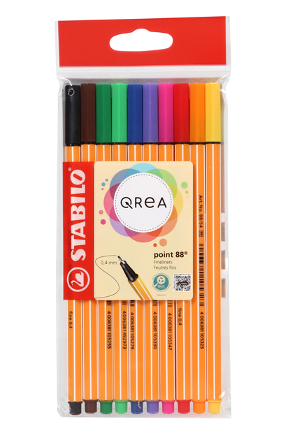 Fineliner STABILO Point 88/10 Qrea Edition fijn assorti 10 stuks Fineliner STABILO Point 88/10 Qrea Edition fijn assorti 10 stuks