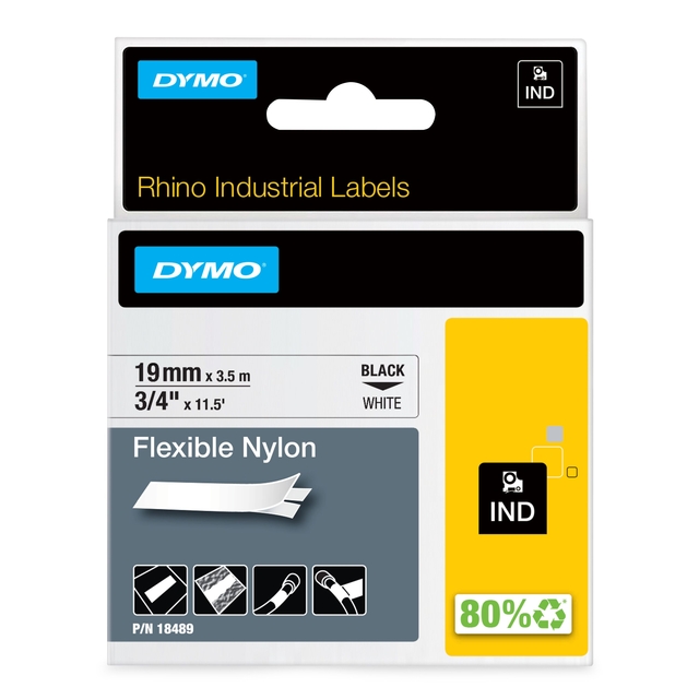 Rhino Labels, Flexible Nylon, Black/White label, 3/4 dis, Industriële labels