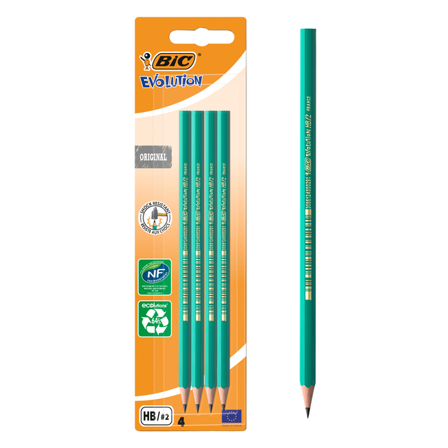 Potlood Bic Evolution ecolutions original zeshoekig HB 4 stuks Potlood Bic Evolution ecolutions original zeshoekig HB 4 stuks