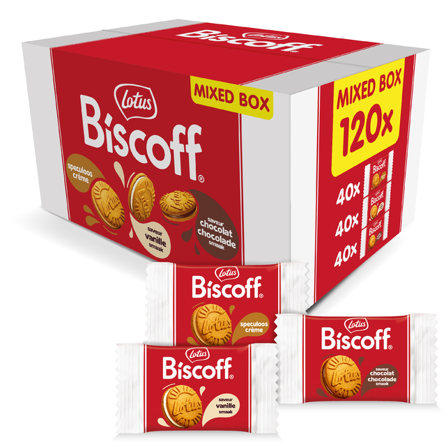Koekjes Lotus Biscoff sandwich mix doos 120 stuks Koekjes Lotus Biscoff sandwich mix doos 120 stuks