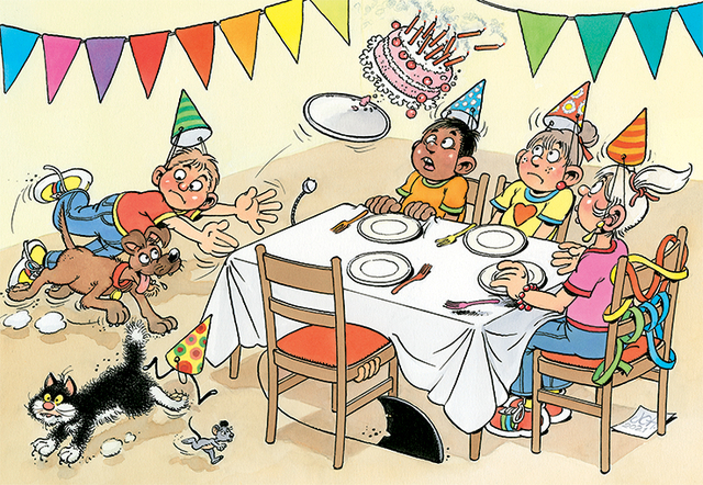 verjaardag, feest, tafel, kaarsen, katten